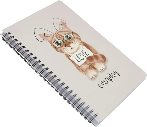 Vista 7 de Yansanido Cuaderno de espiral, 4 piezas A5 de tapa dura gruesa con diseño de gato, 0.315 in, 4 colores, 80 hojas, 160 páginas para estudio y notas
