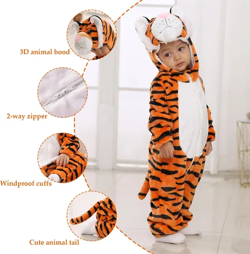 Vista 2 de TONWHAR Disfraz de Halloween para bebés y niños pequeños, traje de nieve de animales (0-3 mesesaltura 20-23 pulgadas, tigre naranja)