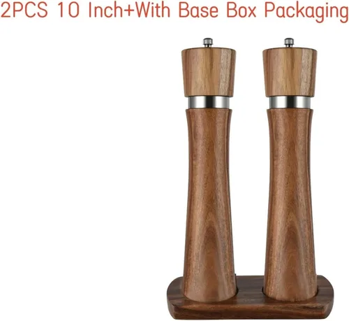 Vista 2 de Steel Ring Pepper Grinder,Manual Acacia Wood Pepper Multi Use Seasoning Bottle,Ceramic core Tool Shaker Grinder Sets (10in Set WithBase)