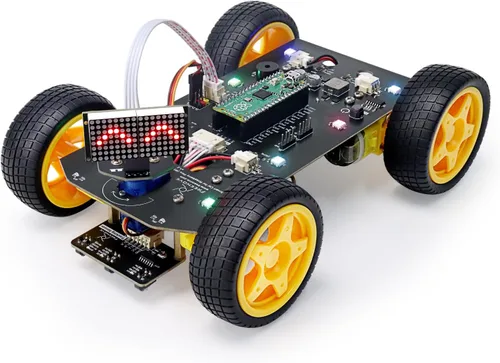 Vista 10 de Freenove Mecanum Wheel - Kit de coche para Raspberry Pi Pico (incluido) (compatible con Arduino IDE), expresiones de matriz de puntos, prevención