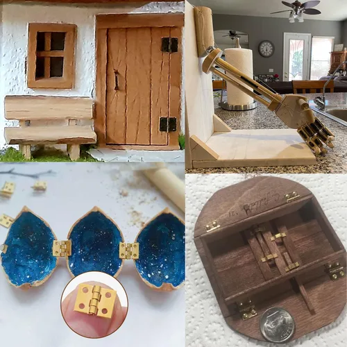 Vista 4 de Honbay Bisagras de casa de muñecas en miniatura, joyero, accesorios de hardware pequeño con 200 tornillos (dorado)