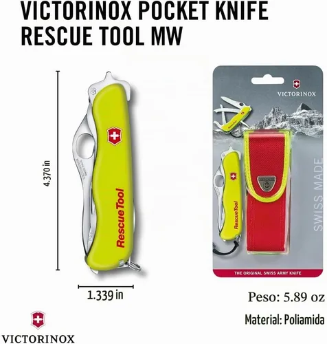 Vista 3 de Victorinox Herramienta de rescate con bolsa de nailon, cuchillo suizo del ejército, 13 funciones, navaja de bolsillo de fabricación suiza