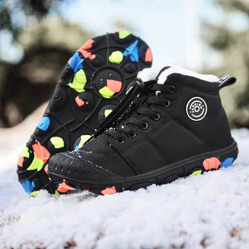 Vista 3 de JWSVBF Botas de invierno con cremallera para mujer, con forro de piel, cálidas, botas de nieve para hombre, botas de invierno impermeables, botas