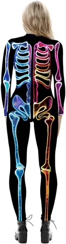 Vista 2 de Sister Amy Disfraz de esqueleto de Halloween para mujer, overol de cosplay S-colorido calavera