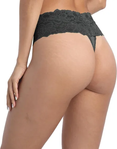 Vista 3 de GAREDOB Tangas de algodón retro de cintura alta para mujer, paquete de 6 unidades, ropa interior de encaje, talla grande, tiro alto, control