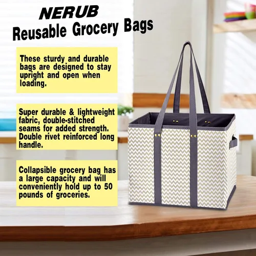 Vista 7 de NERUB Bolsas reutilizables para comestibles, resistentes con parte inferior reforzada, bolsas de compras grandes plegables para comestibles