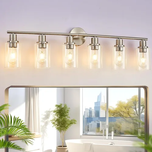 Vista 23 de [Usado] DLLT Lámparas de Baño de 3 Luces: Luces de Tocador Modernas de Níquel con Bombillas E26 - Lámpara de Pared de Baño con Pantalla de Vidrio