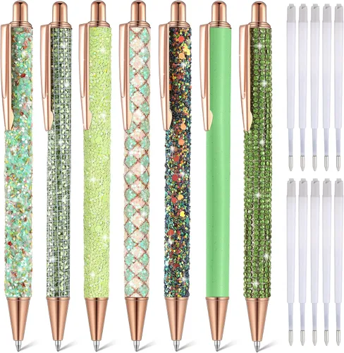 Vista 13 de Sherr 7 bolígrafos elegantes para mujer, lindos bolígrafos de purpurina brillantes con 10 recambios de tinta negra, bonitos regalos para niñas