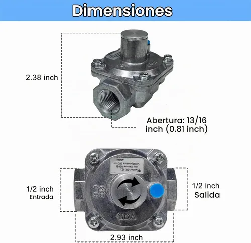 Vista 2 de Regulador de presión de gas natural de 1/2 pulgada con 2 accesorios