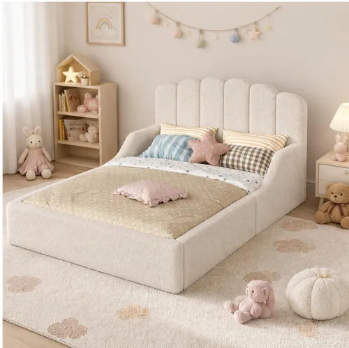 Vista 13 de Bellemave Cama de suelo tapizada de tamaño individual con rieles de Beige