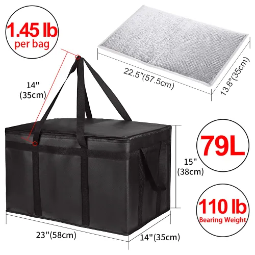 Vista 4 de Paquete de 1 bolsa aislada para entrega de alimentos con parte inferior dura, calentadores de alimentos comerciales XXXL para Uber Eats/Doordash