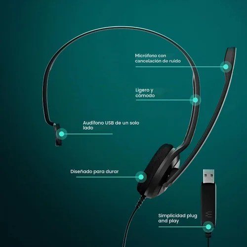 Vista 2 de EPOS Auriculares USB con cable PC 7 – Micrófono ligero con cancelación de ruido, audio de banda ancha, USB-A Plug-and-Play, llamadas nítidas
