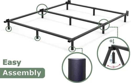 Vista 3 de Base de cama de metal de 9 pulgadas, tamaño matrimonial, compatible con la mayoría de colchones o somier, base de cama de soporte de 9 patas