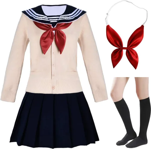 Vista 9 de Uniforme marinero azul de manga corta para jóvenes de escuela japonesa, vestidos para fiestas de disfraces con falda plisada tipo animé japonés