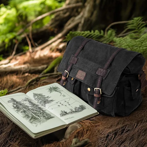 Vista 8 de Bolsa bandolera de hombro de lona LEATHER VILLAGE para hombres y mujeres – Elegante bandolera estilo mochila para oficina, viajes y uso diario