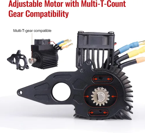 Vista 5 de Adaptador de placa de montaje de motor ajustable de aluminio para 1/10 Arrma Granite Mega Typhon Big Rock Senton 3S y Kraton Outcast 4S (negro)