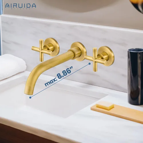 Vista 5 de Airuida Grifo de baño de latón macizo con boquilla giratoria 360, grifo mezclador de lavabo con válvula áspera y asas cruzadas dobles de latón Latón