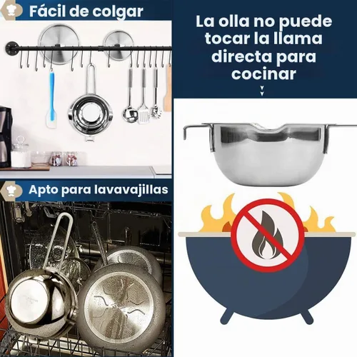 Vista 7 de Olla de doble caldera de 1000ML/1QT para derretir chocolate, juego de fabricación de velas de acero inoxidable 304 con espátula de silicona