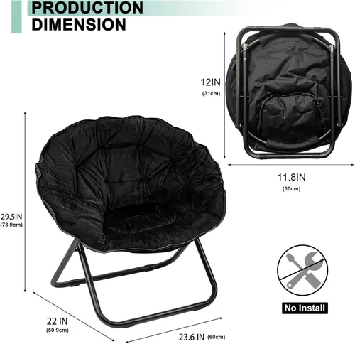 Vista 2 de Silla plegable, silla platillo con marco de metal, cómodas sillas de luna para dormitorio, sala de estar, apartamentos, camping, descanso, jardín