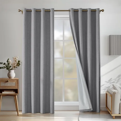 Vista 86 de Cortinas 100% opacas para dormitorio, cortinas opacas de 63 pulgadas de largo, cortinas opacas de lino para sala de estar, cortinas con ojales