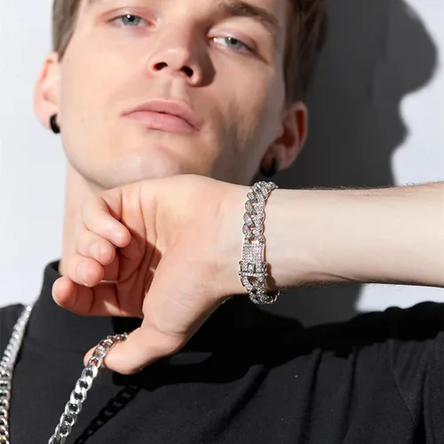 Vista 3 de Honsny Cadena de eslabones cubanos para hombres y mujeres de 0.512in, pulsera de eslabones cubanos helados para hombres, niños y niñas, collar
