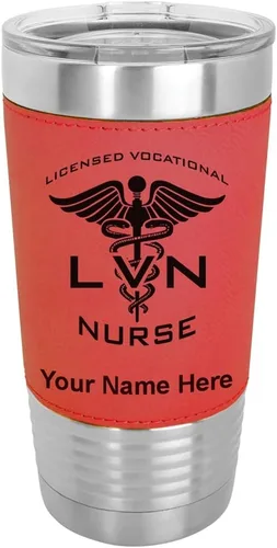 Vista 9 de LaserGram Vaso aislado al vacío de 20 onzas, con licencia LVN, enfermera vocacional, grabado personalizado incluido (cuero sintético, estilo béisbol)