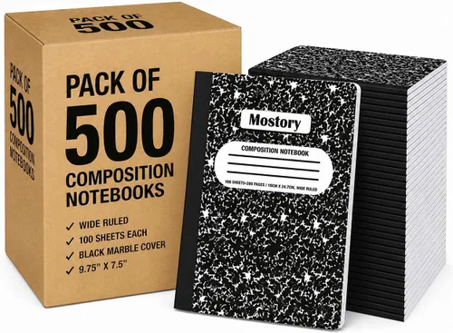 Vista 13 de MOSTORY Paquete de 5 cuadernos de composición – 200 páginas con rayas anchas (100 hojas), tamaño 7.5 x 9.75 pulgadas, suministros escolares a