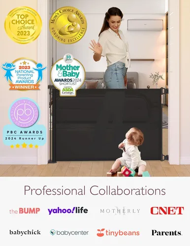 Vista 7 de Momcozy - Puerta retráctil para seguridad de bebés y niños, altura de 33 pulgadas, se extiende hasta 55 pulgadas de ancho, adecuada para escaleras