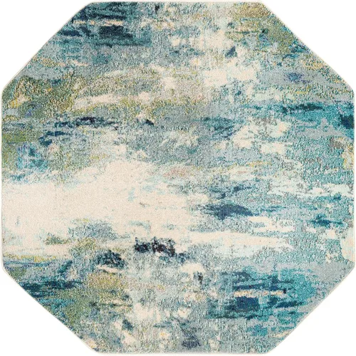 Vista 10 de Tapete abstracto Unique Loom, colección Estrella, moderno, multiárea, Polipropileno, Azul claro