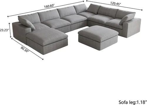 Vista 2 de Sofá seccional modular Cloud, sofá en forma de U con relleno de plumón para sala de estar, juegos de sala de estar de 8 plazas extragrandes
