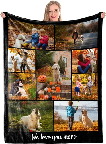 Vista 12 de Manta personalizada regalo conmemorativo con collage de texto fotográfico: fabricada en Estados Unidos, 10 fotos, manta personalizada con mis