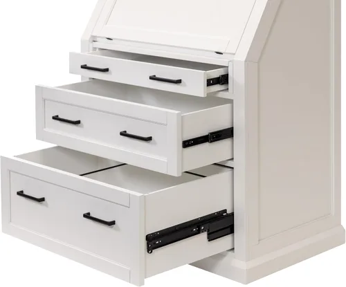 Vista 6 de Modern Wood Drop-Lid Secretary Desk, Fully Assembled, White