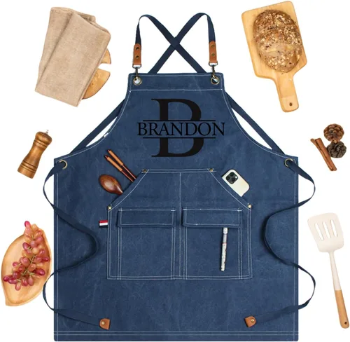 Vista 9 de Delantal de lona personalizado, regalo personalizado, delantal de camarero, delantal bordado para papá, barbacoa, delantal de chef para hombre