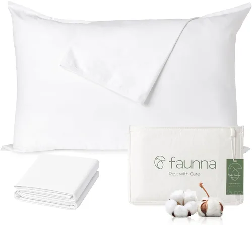 Vista 11 de FAUNNA Protectores de almohada 100 % algodón, a prueba de chinches, hipoalergénicos, con protección antimicrobiana para una mayor frescura Azul