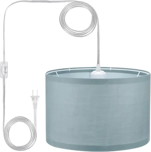 Vista 8 de PATIKIL - Lámpara colgante con enchufe, lámpara de 15 pies con cable de cuerda y interruptor de encendido/apagado, pantalla de tela de lino, enchufe