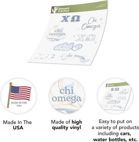 Vista 4 de Desert Cactus Chi Omega Sticker Sorority Marble Decal Laptop Water Bottle Car Sheet (Marble Sheet) (Pack of 2)