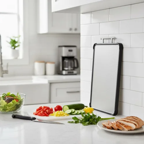 Vista 9 de Tabla de cortar de acero inoxidable, tablas de cortar de acero de doble cara para cocina, tabla de cortar 316/PP puro de grado alimenticio