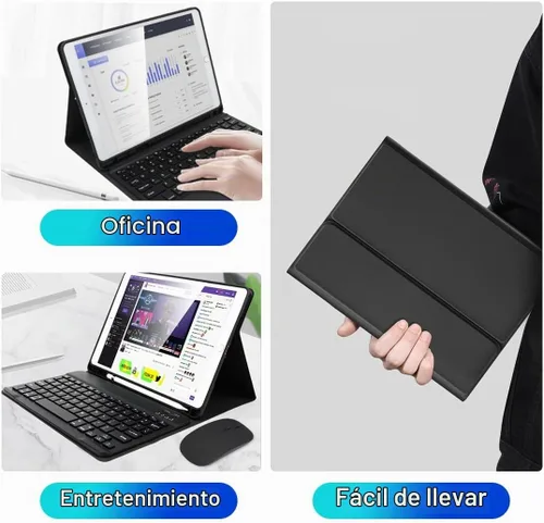 Vista 8 de LAMA Funda de teclado inalámbrico con mouse para iPad de 10.2" de 9ª, 8ª y 7ª generación, teclado Bluetooth desmontable con soporte para lápices