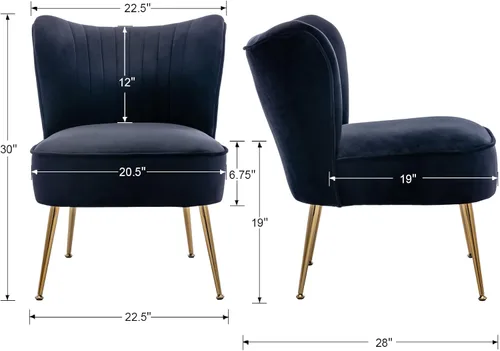 Vista 5 de Shunzhi Juego de 2 sillas decorativas de terciopelo negro con patas doradas, sillas laterales tapizadas modernas de mediados de siglo