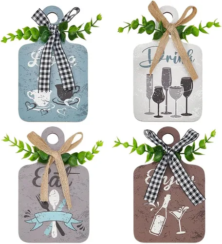 Vista 6 de PH PandaHall 4 carteles colgantes de madera para cocina, 3.5 x 5.9 pulgadas, letrero de madera para decoración de pared de cocina, placas colgantes