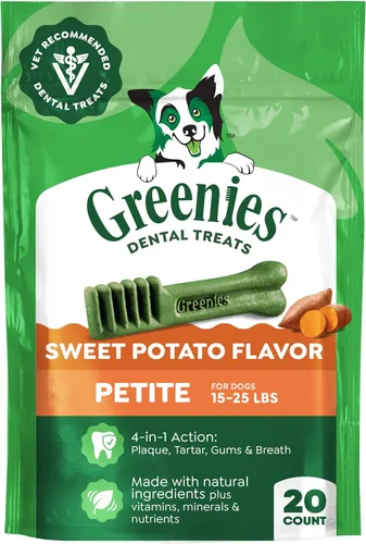 Vista 16 de Greenies Golosinas dentales naturales para perros adultos recomendadas por veterinarios, tamaño pequeño, sabor arándano, paquete de 12 onzas, 20