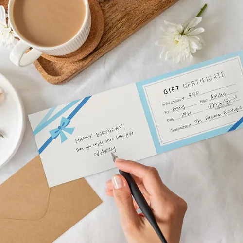 Vista 2 de Juvale Tarjetas de regalo en blanco, paquete de 36 unidades de 4 x 6 pulgadas, color azul, 250 GSM y sobres, certificados de regalo personalizables