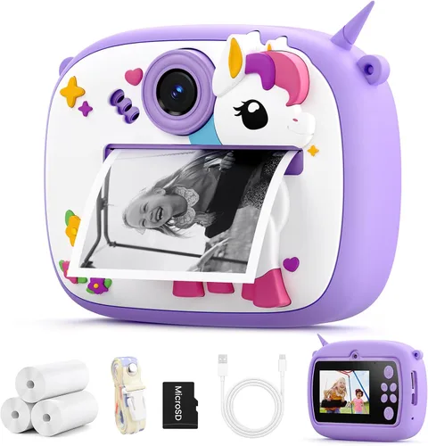 Vista 8 de Cámara de impresión instantánea para niños, cámara digital para niños con Dinosaurio azul