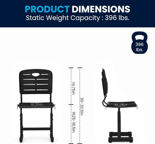 Vista 8 de Flash Furniture Silla de estudiante negra de altura ajustable con marco de pedestal negro