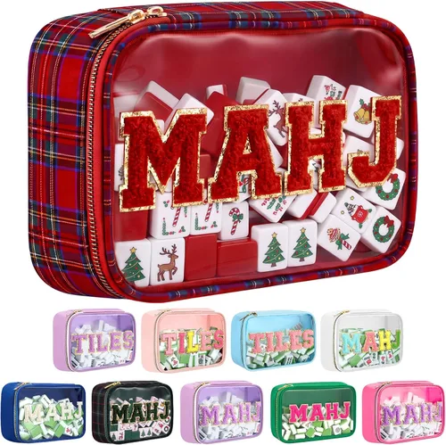 Vista 12 de Bolsa Mahjong American Mahjong Case impermeable, marrón tartán, Mahj Tartán marrón