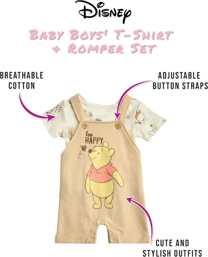 Vista 23 de Disney Conjunto de pantalones cortos para bebé, 2 piezas de Spiderman Mickey Mouse Cars Winnie the Pooh, conjunto corto de camisa corta (0-3M-24M)