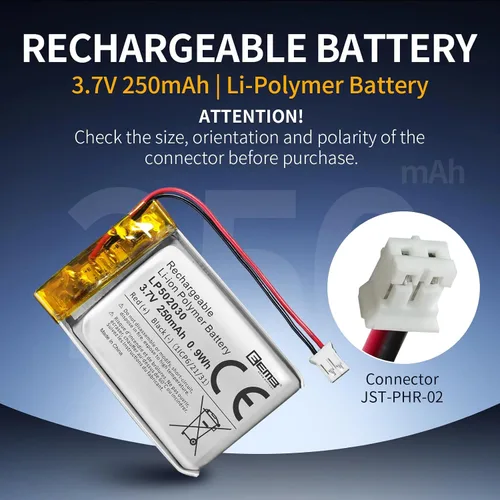 Vista 6 de EEMB Batería de polímero de litio 3.7 V 250 mAh 502030 Lipo Batería recargable con conector JST de cable para VXI Blue Parrott - Confirma