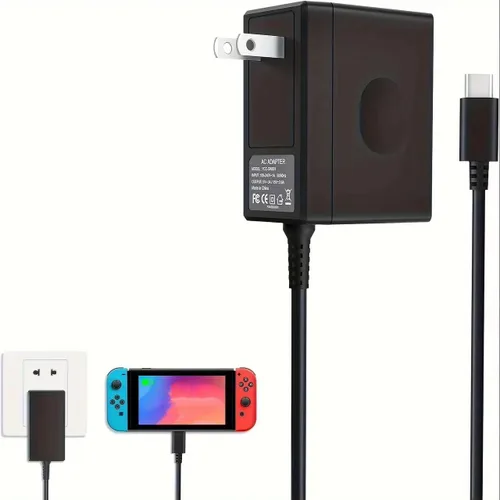 Vista 10 de Cargador para Nintendo Switch, Adaptador de CA para Nintendo Switch - Cargador de pared de viaje rápido con cable USB C de 5 pies 15V/2.6A Fuente