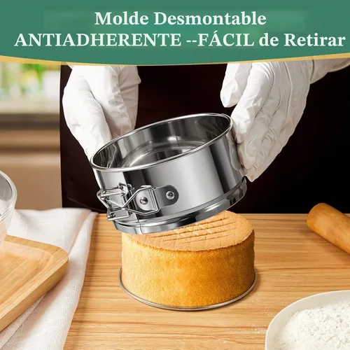Vista 4 de Molde desmontable para tartas de 4 pulgadas, 4 piezas de moldes desmontables de acero inoxidable con 50 forros de papel, molde para cheesecake a