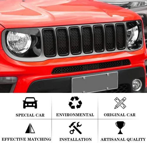 Vista 6 de Insertos de rejilla frontal ABS negra para Jeep Renegade 2019-2023 Brillo negro